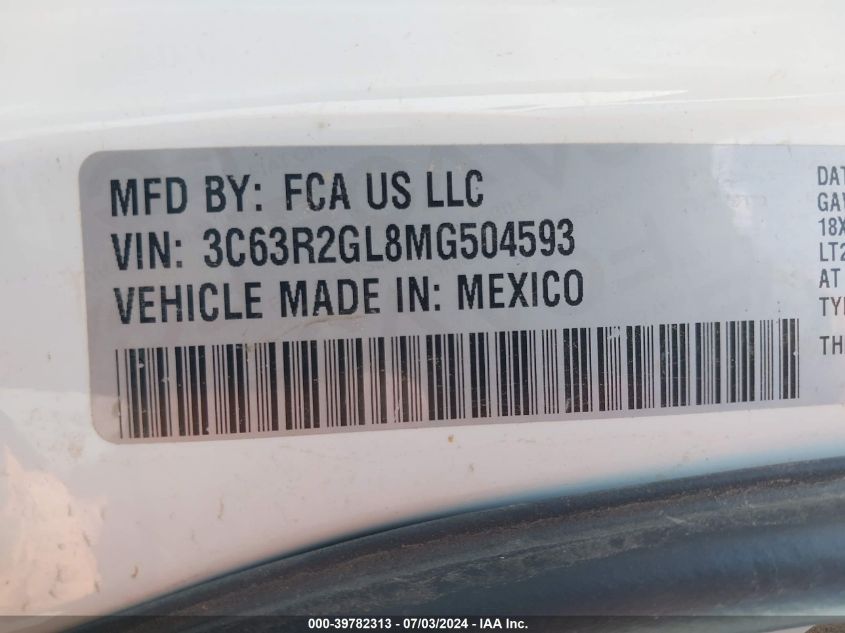 2021 Ram 3500 Tradesman 4X2 8' Box VIN: 3C63R2GL8MG504593 Lot: 39782313