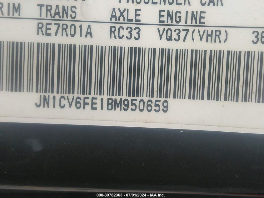 2011 Infiniti G37 VIN: JN1CV6FE1BM950659 Lot: 39782363