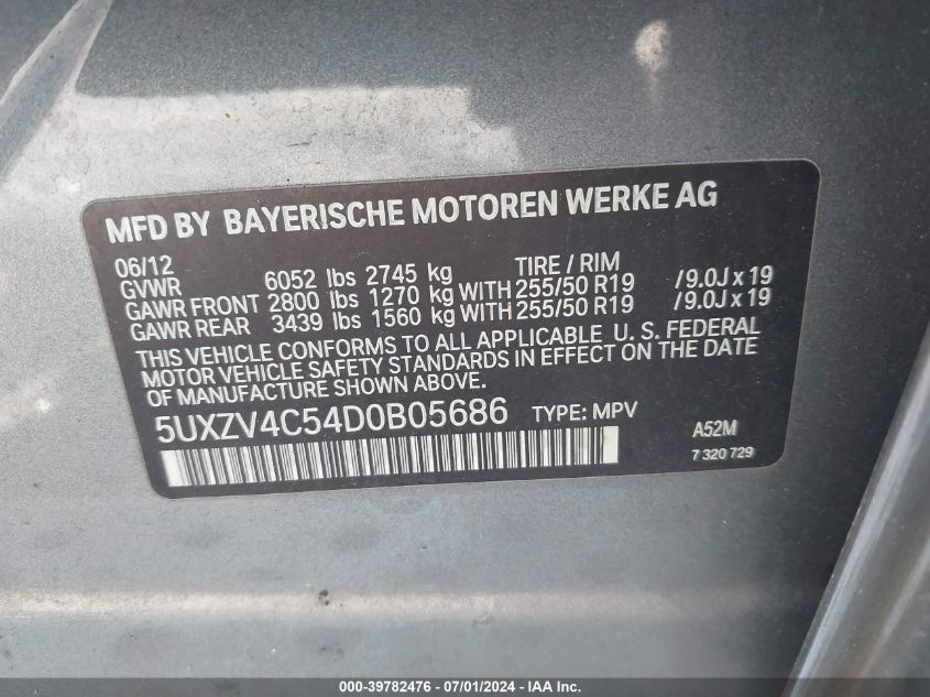 2013 BMW X5 xDrive35I/xDrive35I Premium/xDrive35I Sport Activity VIN: 5UXZV4C54D0B05686 Lot: 39782476