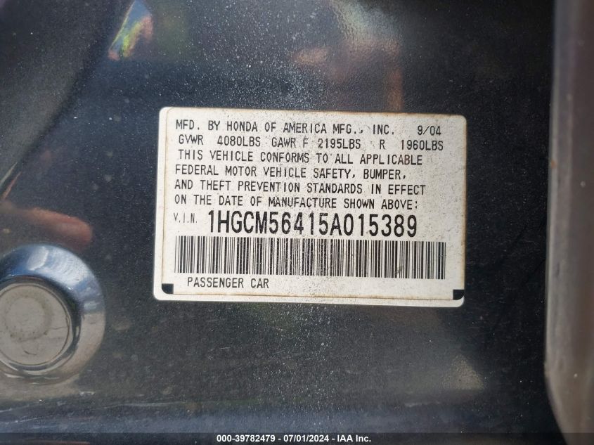 1HGCM56415A015389 | 2005 HONDA ACCORD