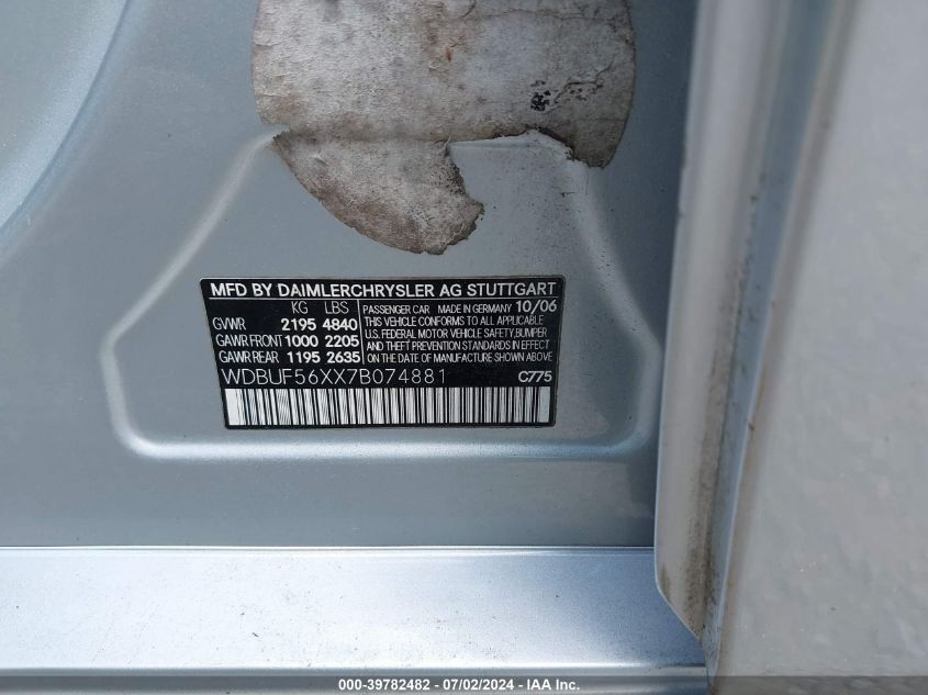 2007 Mercedes-Benz E 350 VIN: WDBUF56XX7B074881 Lot: 39782482