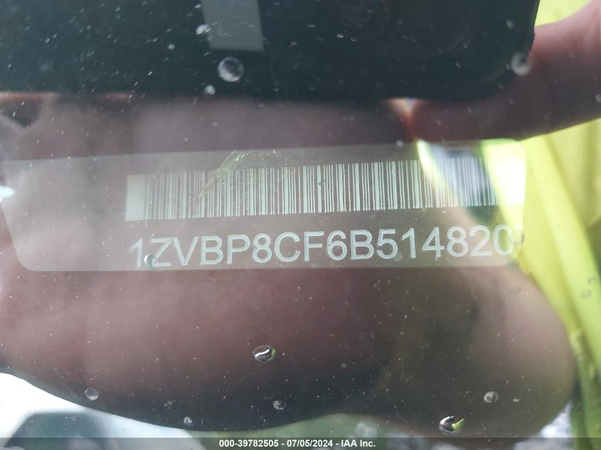 2011 Ford Mustang Gt Premium VIN: 1ZVBP8CF6B5148207 Lot: 39782505