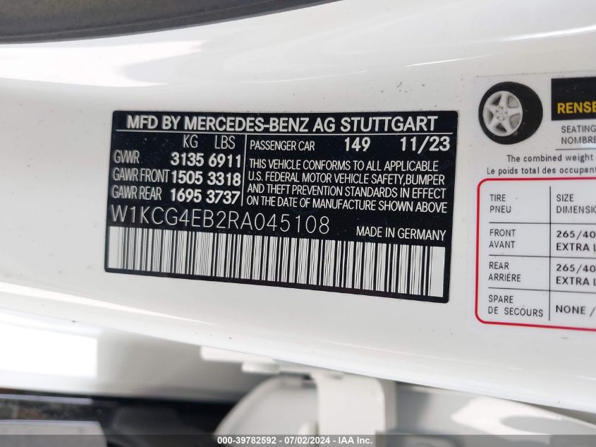 W1KCG4EB2RA045108 2024 Mercedes-Benz Eqs 580 4Matic