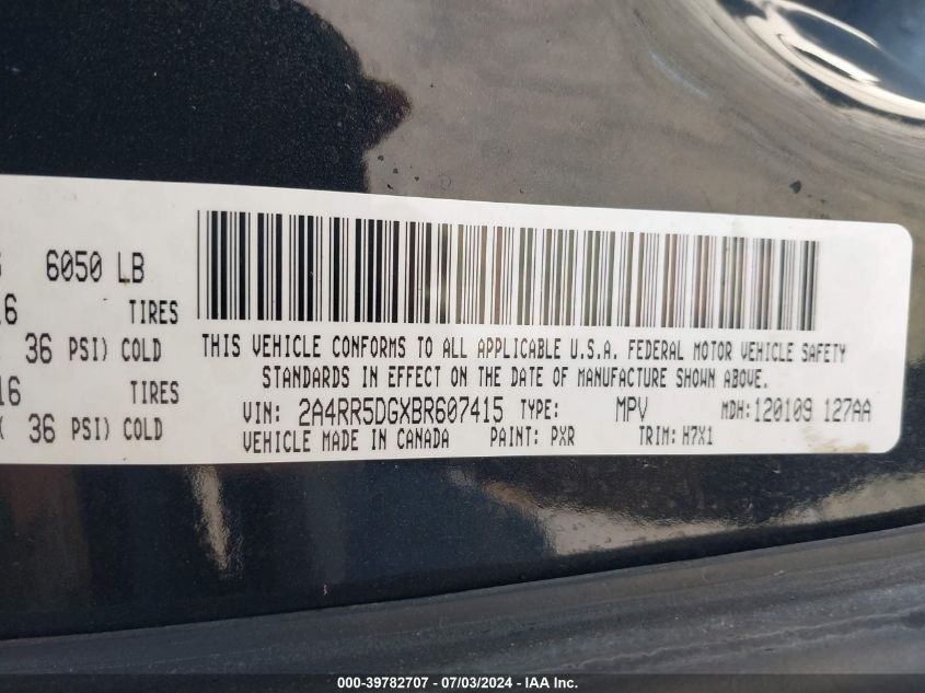 2011 Chrysler Town & Country Touring VIN: 2A4RR5DGXBR607415 Lot: 39782707