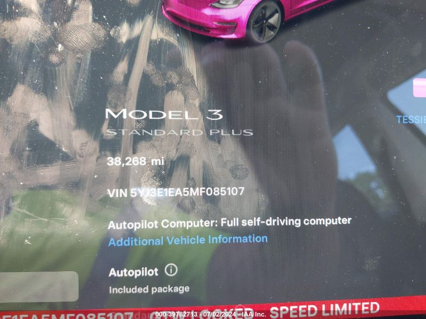 2021 Tesla Model 3 Standard Range Plus Rear-Wheel Drive VIN: 5YJ3E1EA5MF085107 Lot: 39782713