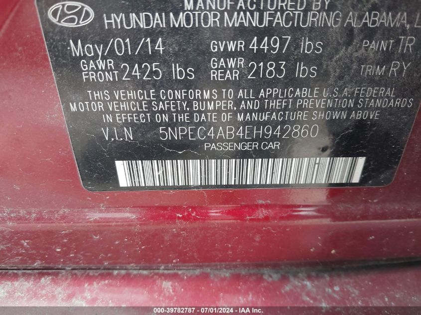 5NPEC4AB4EH942860 | 2014 HYUNDAI SONATA