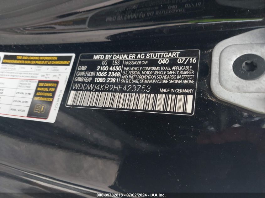 2017 Mercedes-Benz C 300 4Matic VIN: WDDWJ4KB9HF423753 Lot: 39782818