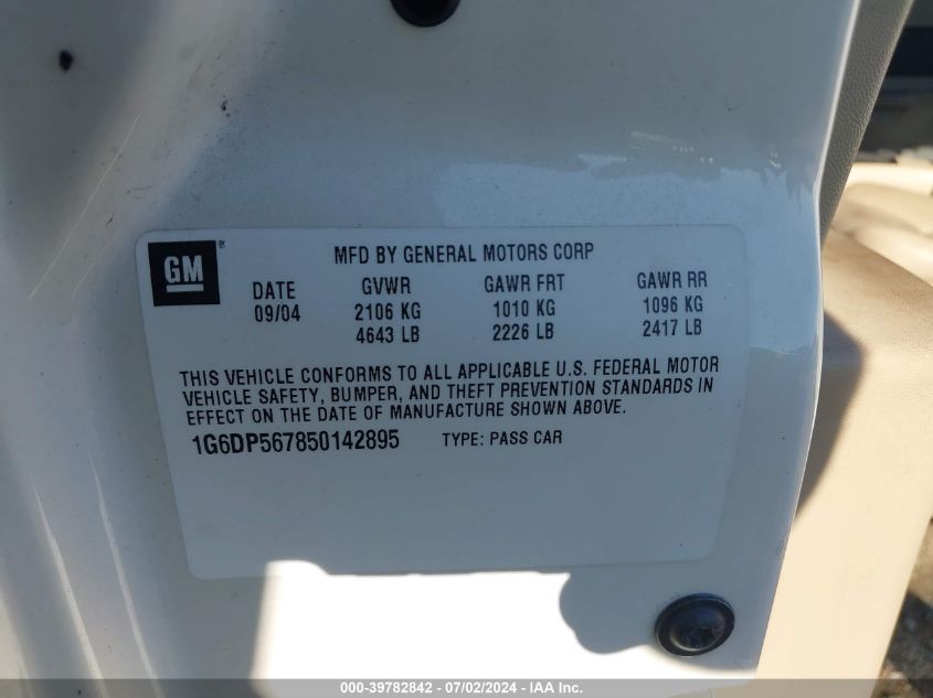 2005 Cadillac Cts Standard VIN: 1G6DP567850142895 Lot: 39782842