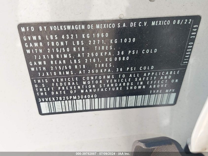 3VVEX7B25PM304040 2023 Volkswagen Taos 1.5T Se