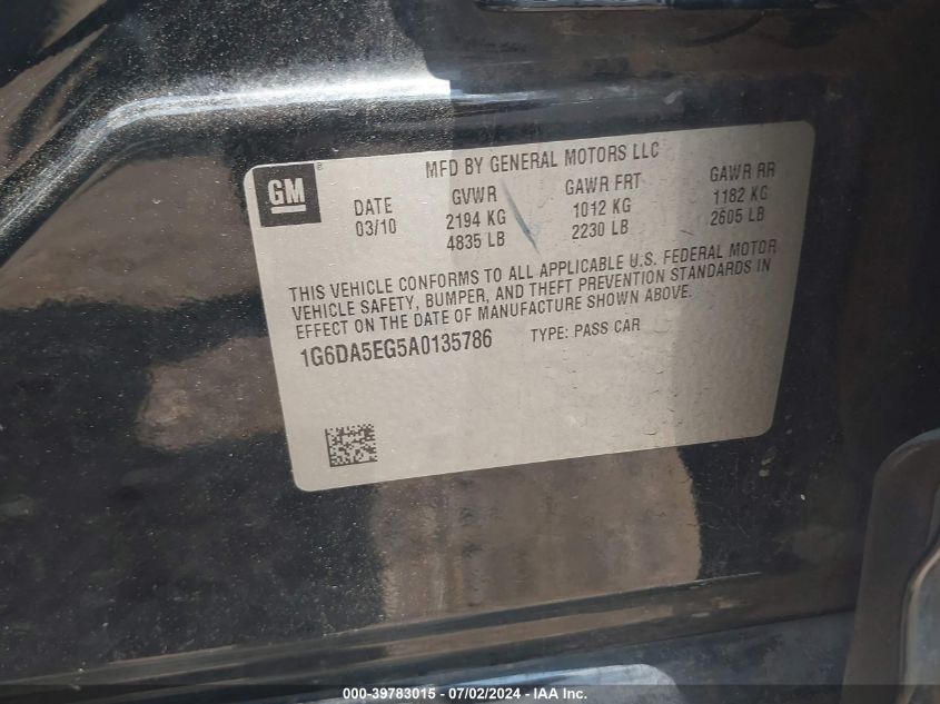 2010 Cadillac Cts VIN: 1G6DA5EG5A0135786 Lot: 39783015