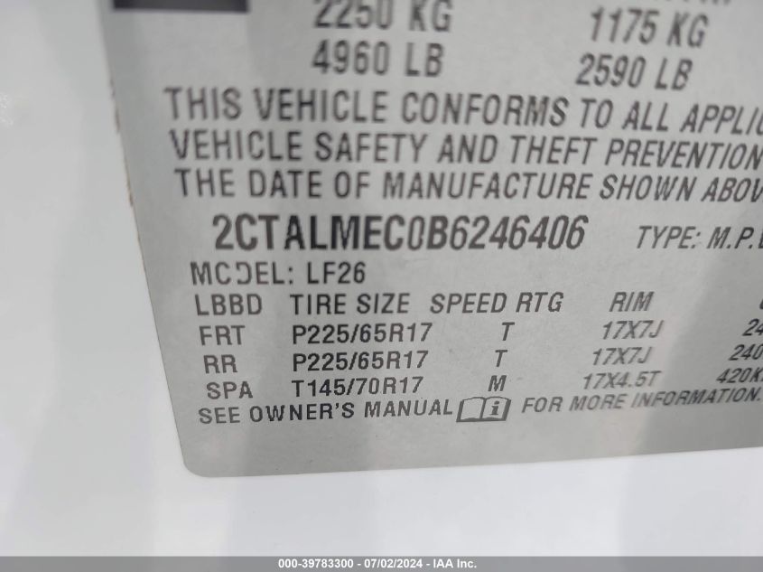 2011 GMC Terrain Sle-1 VIN: 2CTALMEC0B6246406 Lot: 39783300