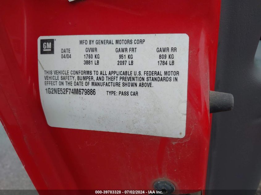 2004 Pontiac Grand Am Se VIN: 1G2NE52F74M679886 Lot: 39783328