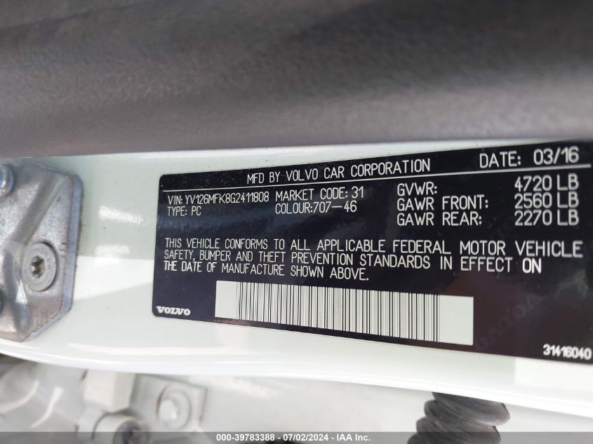 2016 VOLVO S60 PREMIER - YV126MFK8G2411808