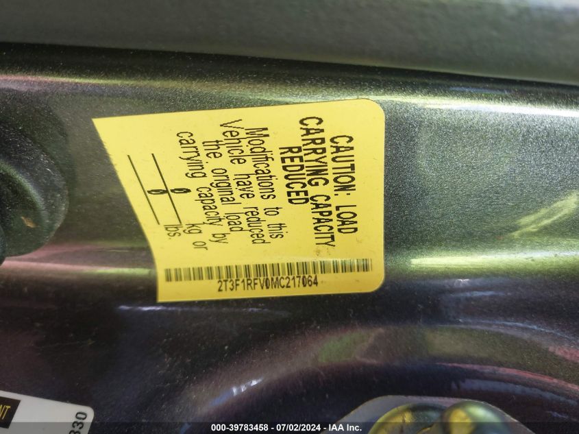 2021 Toyota Rav4 Le VIN: 2T3F1RFV0MC217064 Lot: 39783458