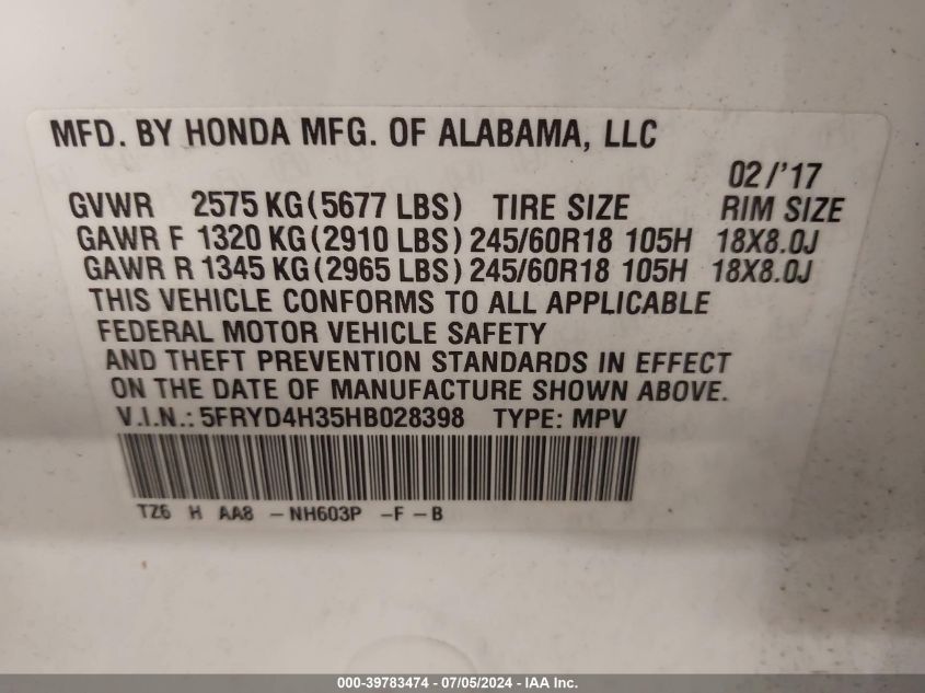 5FRYD4H35HB028398 2017 Acura Mdx