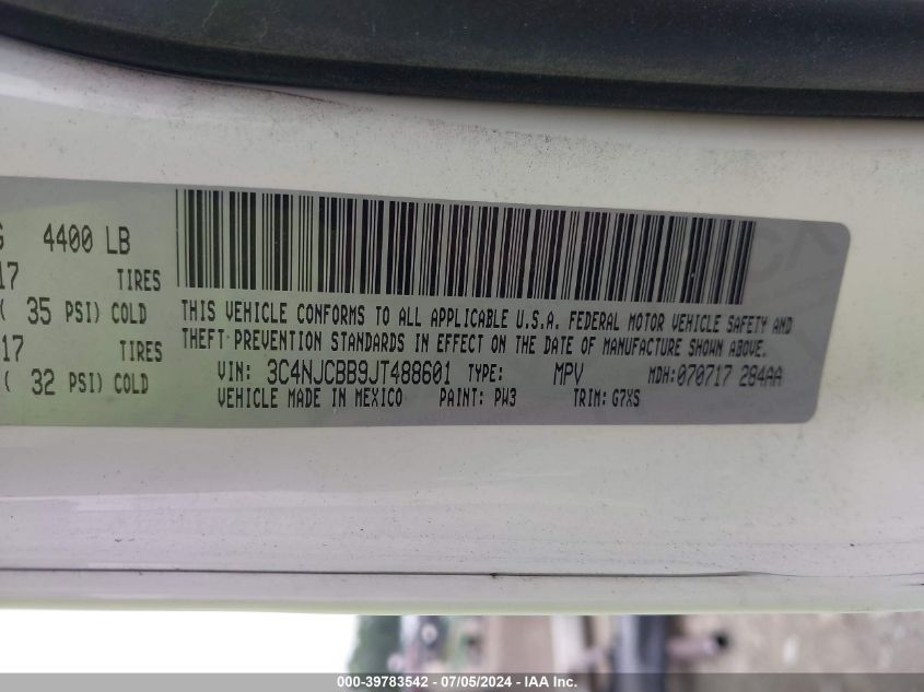 2018 Jeep Compass Latitude Fwd VIN: 3C4NJCBB9JT488601 Lot: 39783542