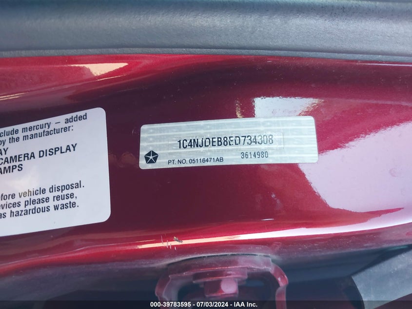 2014 Jeep Compass Latitude VIN: 1C4NJDEB8ED734308 Lot: 39783595