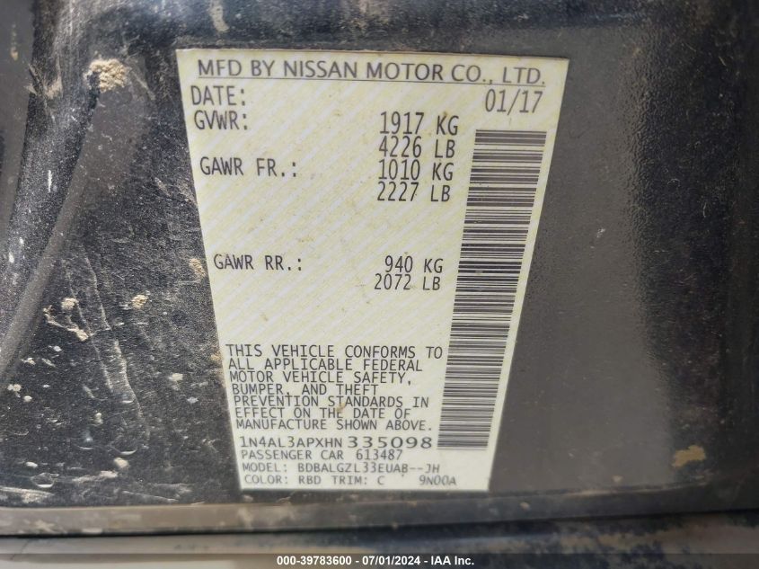 1N4AL3APXHN335098 2017 Nissan Altima 2.5 S