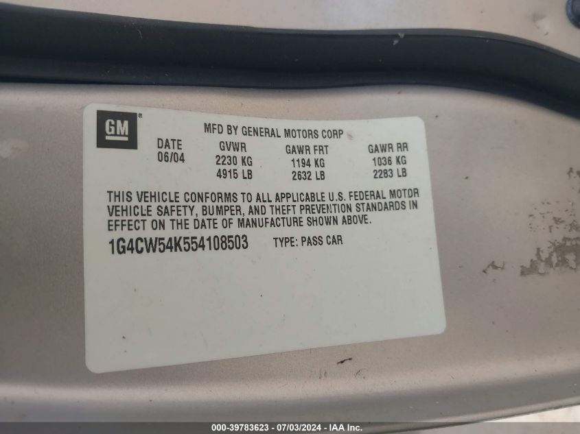 2005 Buick Park Avenue VIN: 1G4CW54K554108503 Lot: 39783623