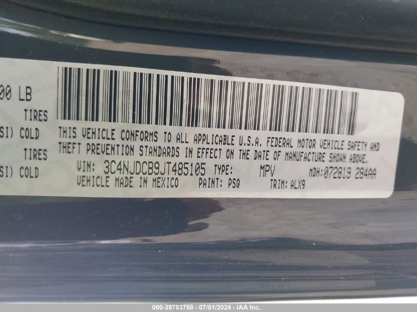 2018 Jeep Compass Limited 4X4 VIN: 3C4NJDCB9JT485105 Lot: 39783758