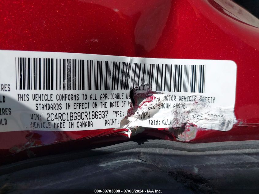 2012 Chrysler Town & Country Touring VIN: 2C4RC1BG9CR186937 Lot: 39783808