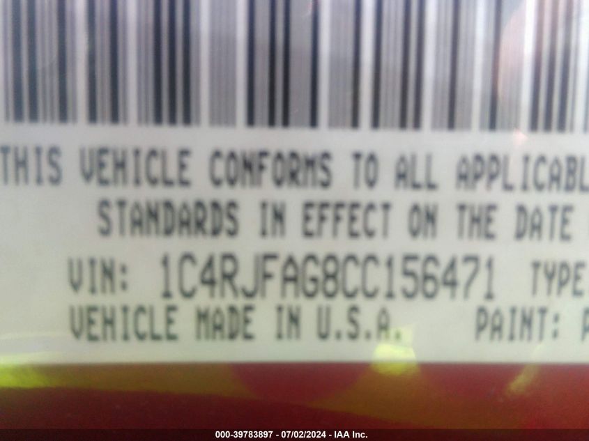 2012 Jeep Grand Cherokee Laredo VIN: 1C4RJFAG8CC156471 Lot: 39783897