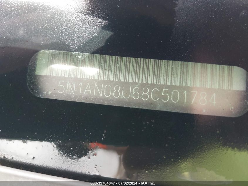 2008 Nissan Xterra S VIN: 5N1AN08U68C501784 Lot: 39784047
