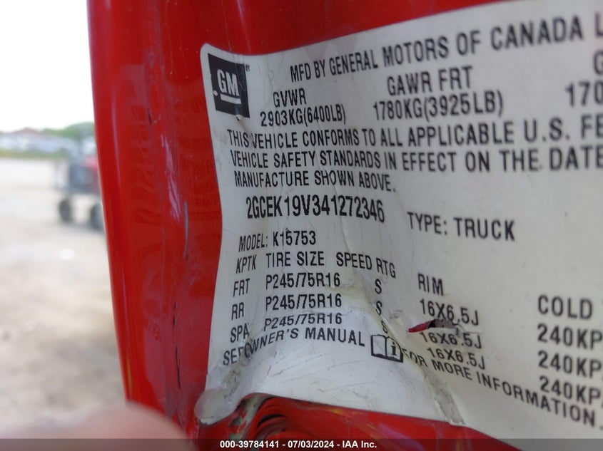 2004 Chevrolet Silverado 1500 Ls VIN: 2GCEK19V341272346 Lot: 39784141