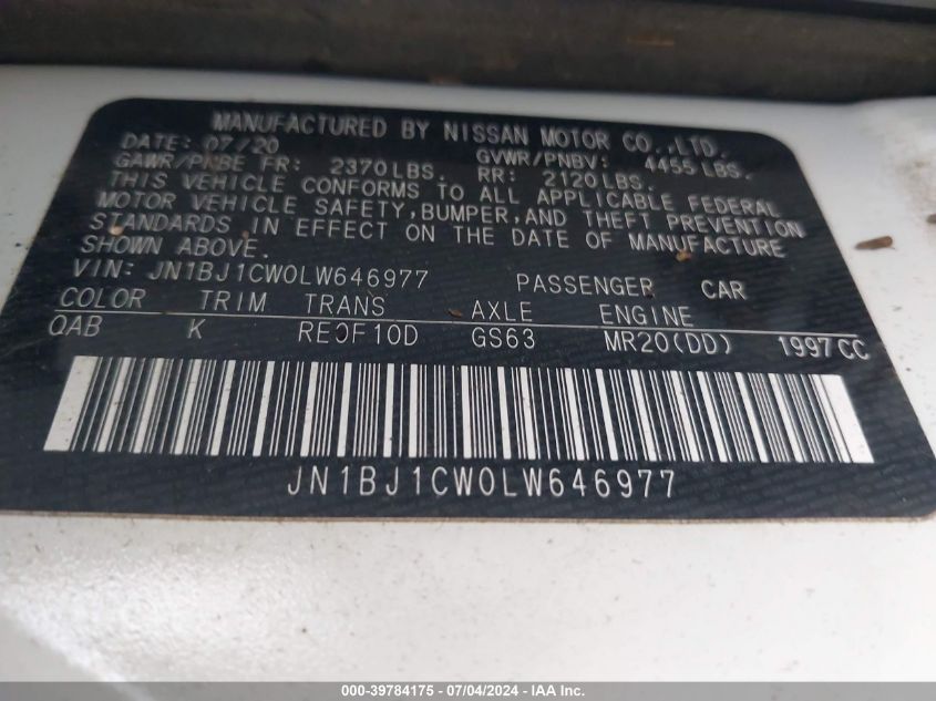 JN1BJ1CW0LW646977 2020 Nissan Rogue Sport Sv Awd Xtronic Cvt