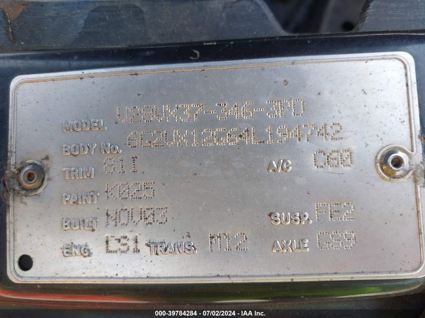 2004 Pontiac Gto VIN: 6G2VX12G64L194742 Lot: 39784284