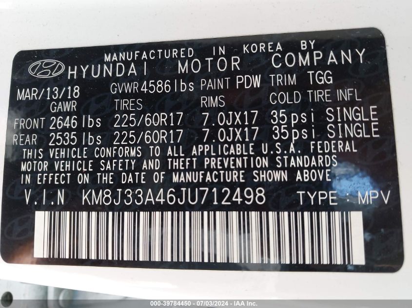 KM8J33A46JU712498 2018 Hyundai Tucson Sel