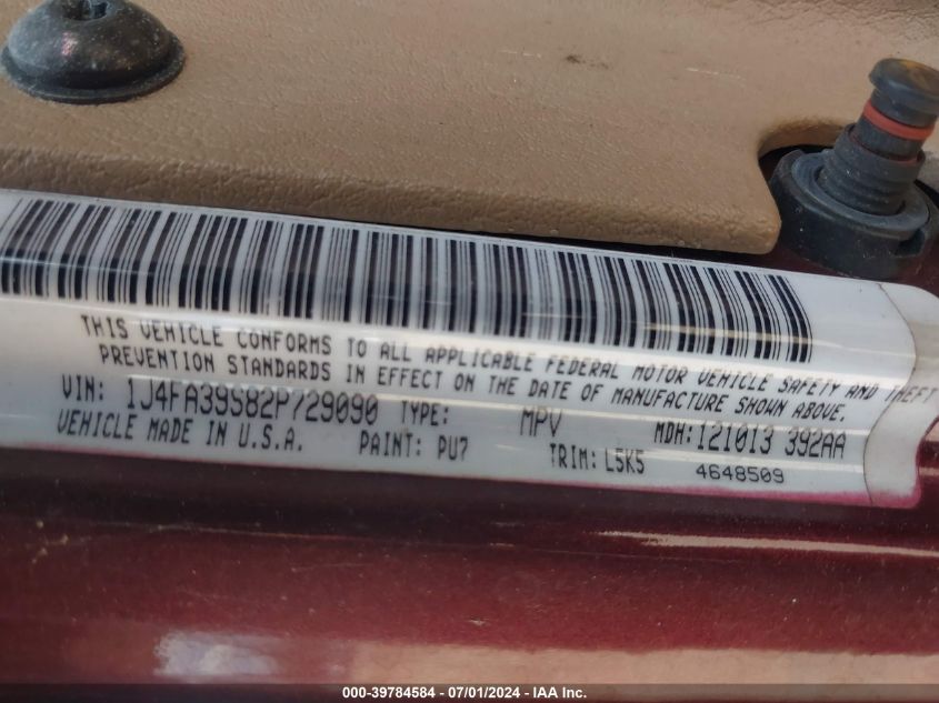 2002 Jeep Wrangler X VIN: 1J4FA39S82P729090 Lot: 39784584