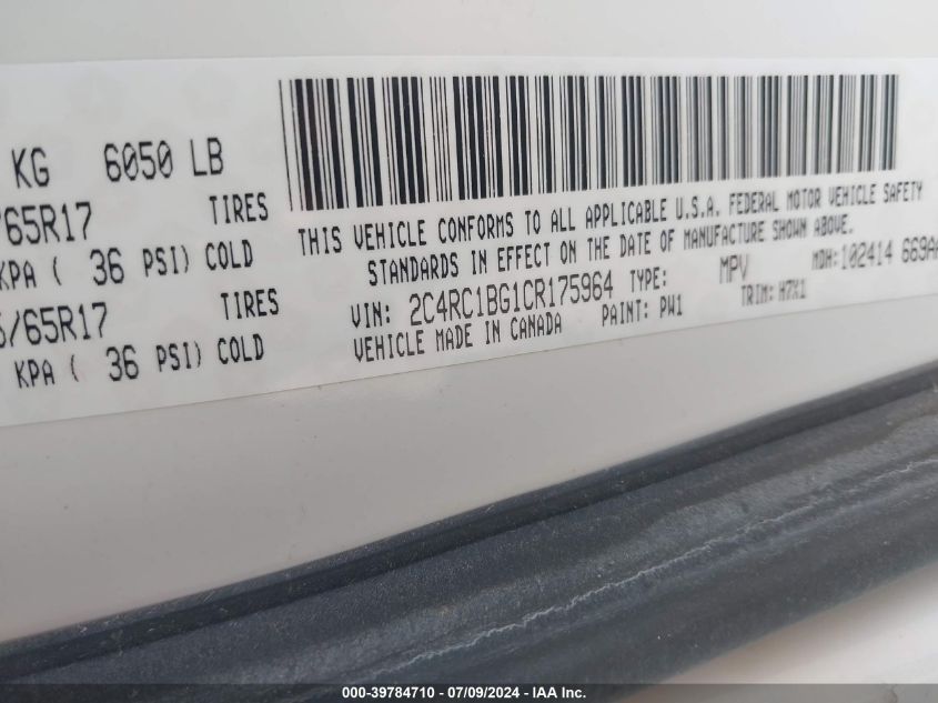 2012 Chrysler Town & Country Touring VIN: 2C4RC1BG1CR175964 Lot: 39784710