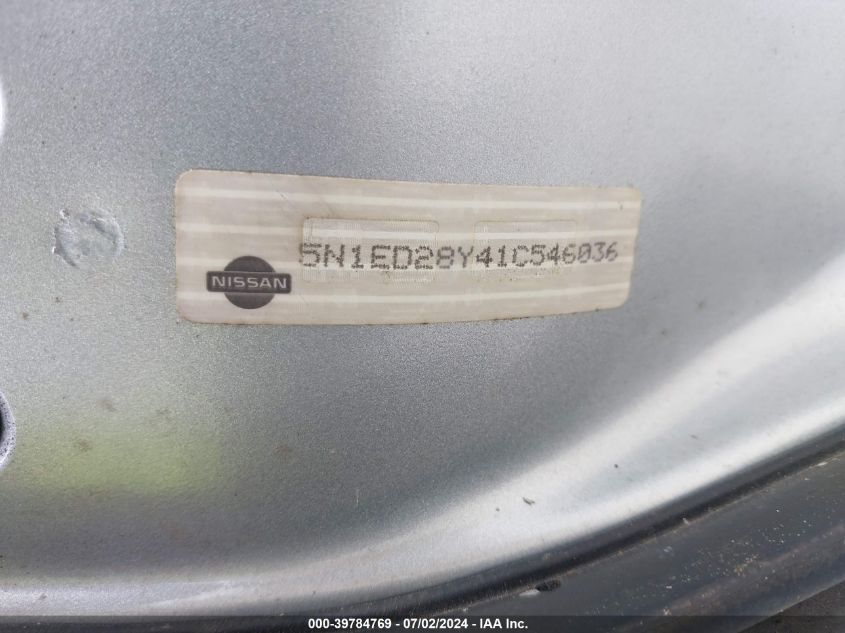 2001 Nissan Xterra Xe VIN: 5N1ED28Y41C546036 Lot: 39784769