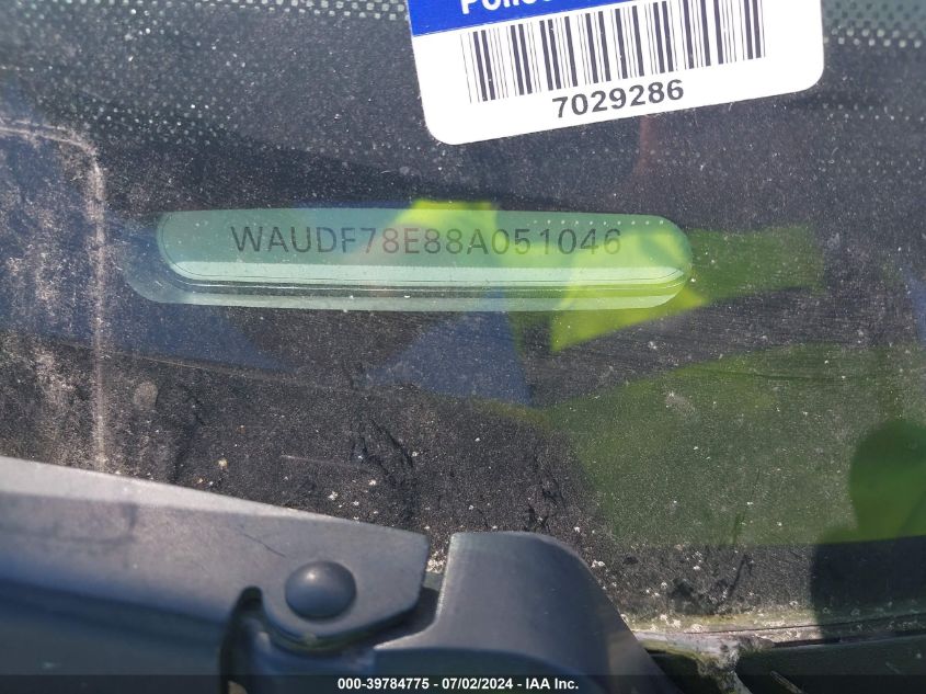 2008 Audi A4 2.0T VIN: WAUDF78E88A051046 Lot: 39784775