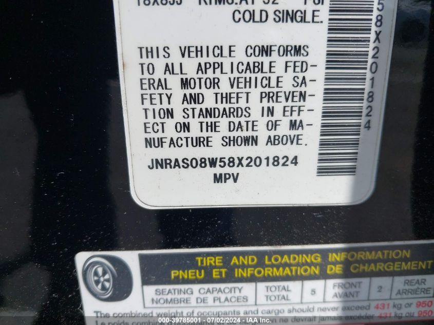 2008 Infiniti Fx35 VIN: JNRAS08W58X201824 Lot: 39785001