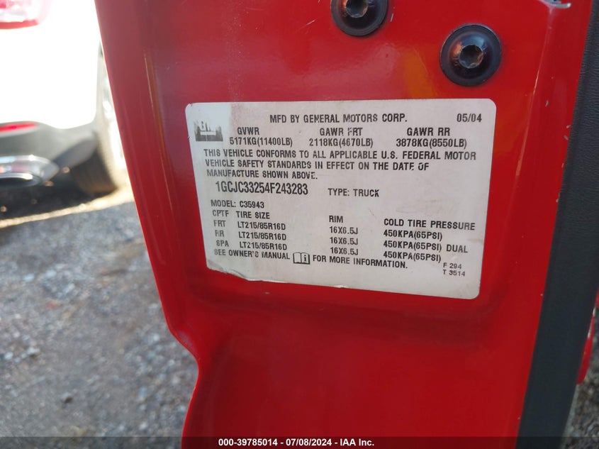 2004 Chevrolet Silverado C3500 VIN: 1GCJC33254F243283 Lot: 39785014
