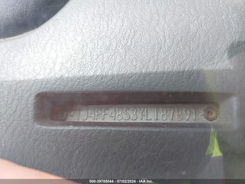 2000 Jeep Cherokee Sport VIN: 1J4FF48S3YL187891 Lot: 39785044