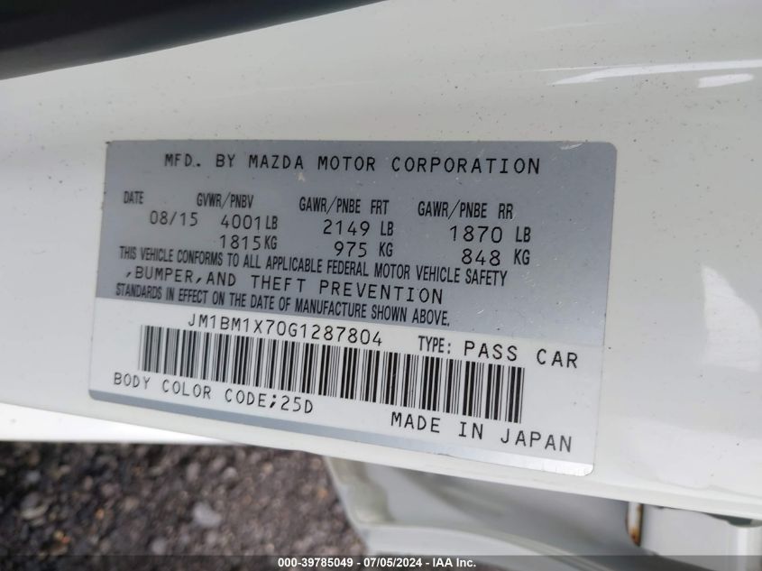 2016 Mazda Mazda3 I Grand Touring VIN: JM1BM1X70G1287804 Lot: 39785049