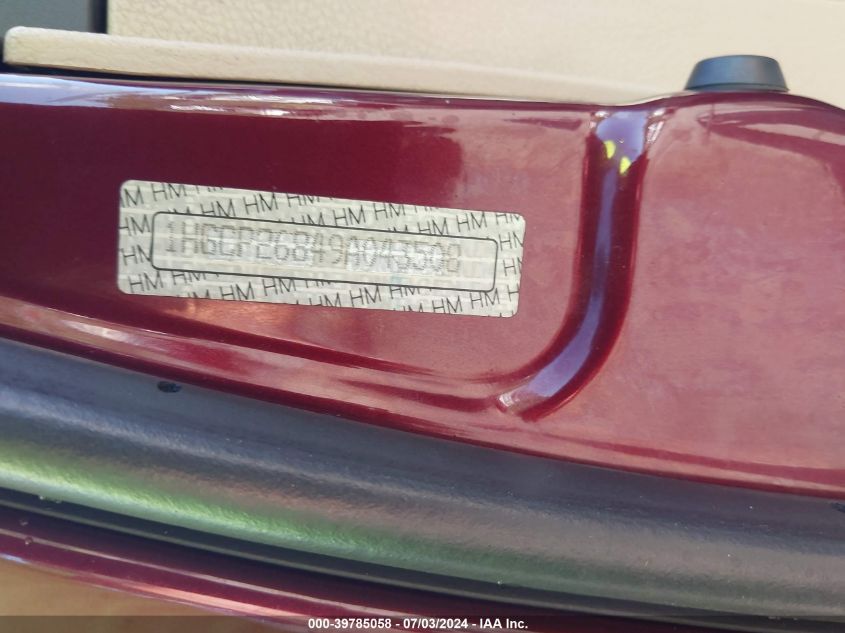 2009 Honda Accord 2.4 Ex-L VIN: 1HGCP26849A043508 Lot: 39785058