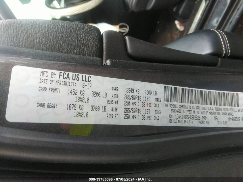 2017 Jeep Grand Cherokee Limited 4X4 VIN: 1C4RJFBG5HC902526 Lot: 39785096
