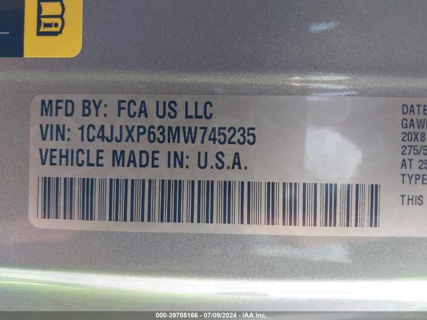 2021 Jeep Wrangler 4Xe Unlimited Sahara 4X4 VIN: 1C4JJXP63MW745235 Lot: 39785166