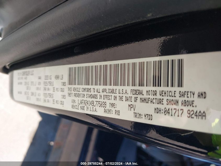 2009 Jeep Wrangler X VIN: 1J4FA24149L775039 Lot: 39785244