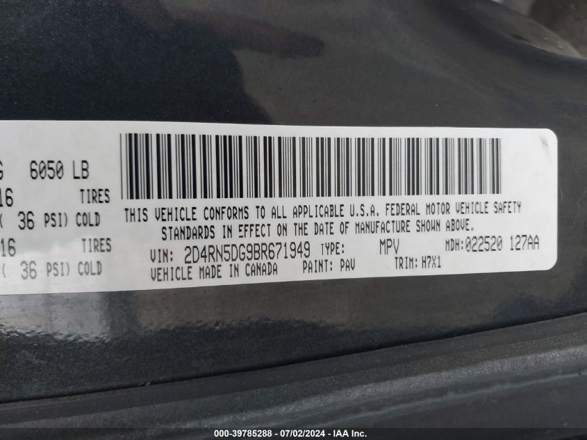2011 Dodge Grand Caravan Crew VIN: 2D4RN5DG9BR671949 Lot: 39785288