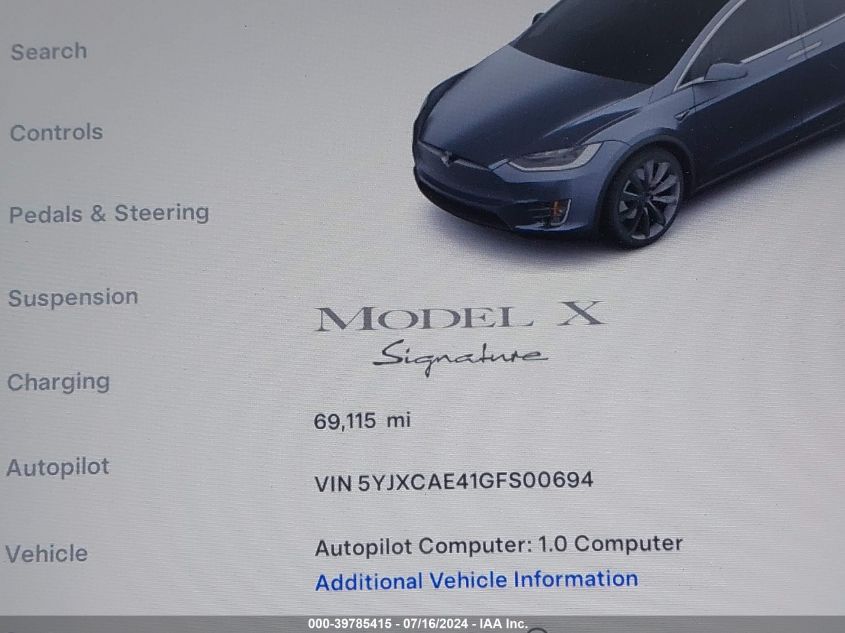 VIN 5YJXCAE41GFS00694 2016 Tesla Model X, 60D/P100D... no.15