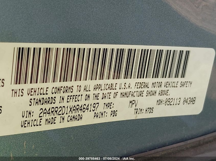 2010 Chrysler Town & Country New Lx VIN: 2A4RR2D1XAR464197 Lot: 39785463