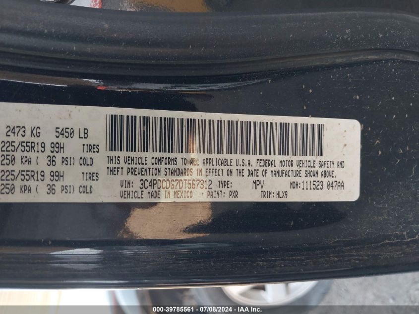2013 Dodge Journey Crew VIN: 3C4PDCDG7DT567312 Lot: 39785561
