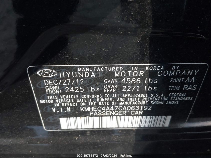 KMHEC4A47CA063192 | 2012 HYUNDAI SONATA HYBRID