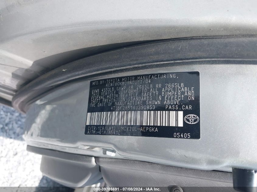 2004 Toyota Avalon Xls VIN: 4T1BF28B14U390853 Lot: 39785691