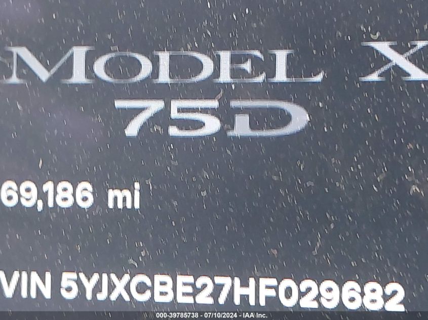 2017 Tesla Model X 100D/75D/90D VIN: 5YJXCBE27HF029682 Lot: 39785738
